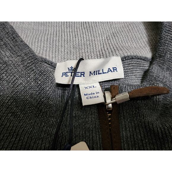 NWT Peter Millar Needle Stripe Wool Quarter Zip Sweater Gray Men's Size XXL 2XL - Picture 3 of 12